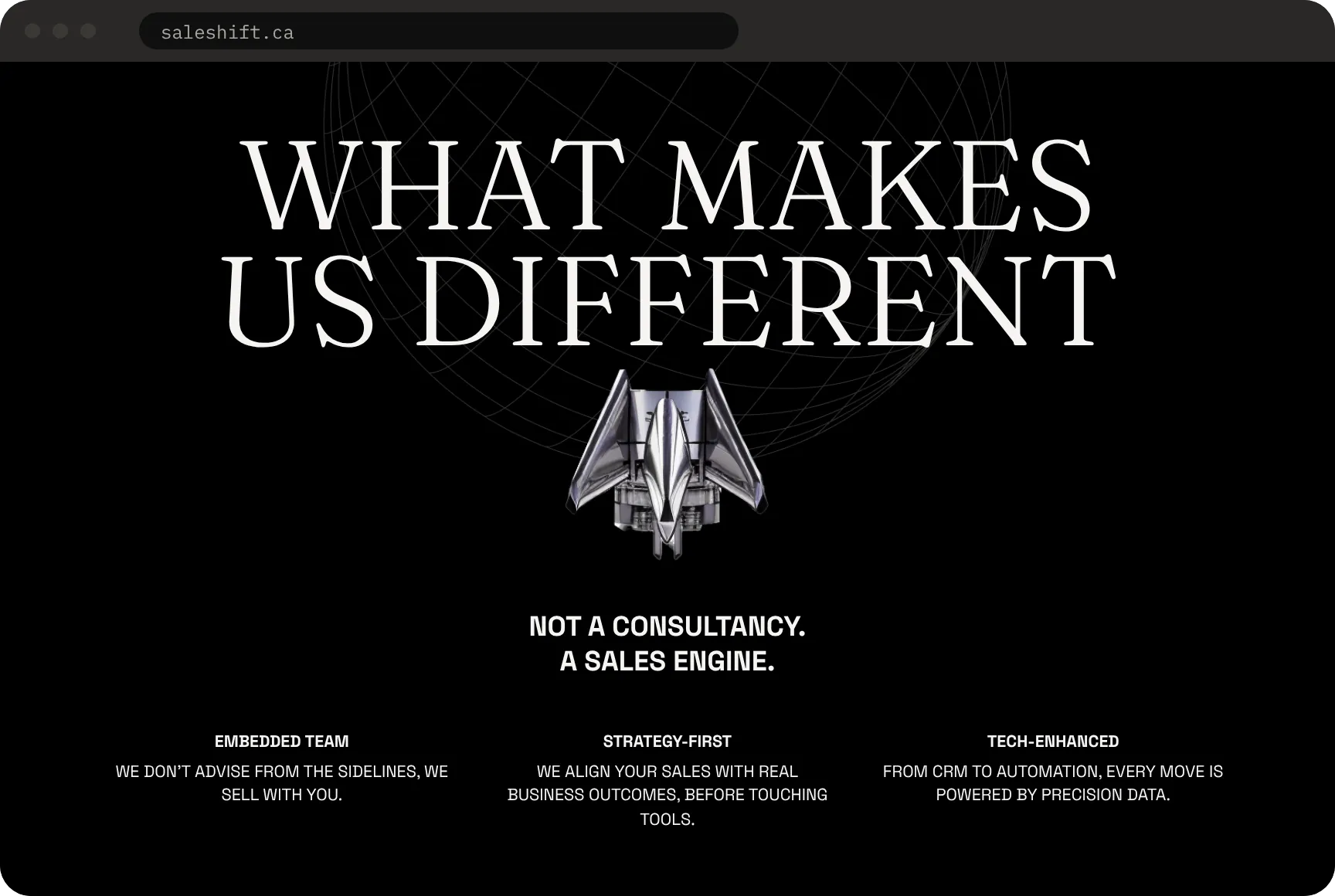 La section « What makes us different » du site de Saleshift sur grand écran.